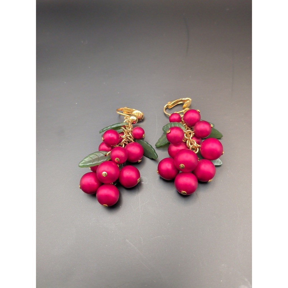 Vintage Red And Green Holly Berry Clip‎ On Earrings